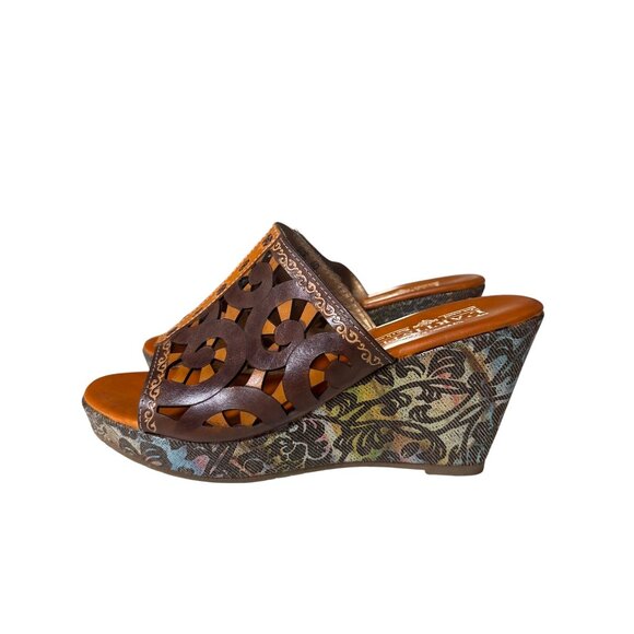 L'Artiste Spring Step Zoe Size 40 /9 Mules Sandals Platforms Laser Cut New Brown - Picture 4 of 13
